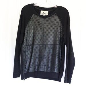AIKO Leather Front Sweatshirt Moto Zip Detail Black Size Large